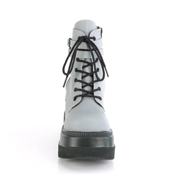 Demonia Women's Shaker-52 Platform Boots - Grey Reflective D7412-06US Clearance